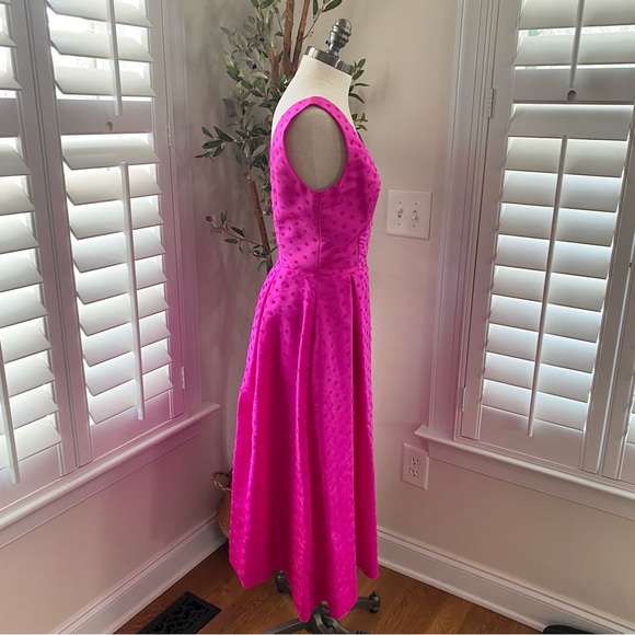 WOMAN PLEATED FLOCKED SILK-FAILLE MIDI DRESS BRIGHT PINK size 6 - Picture 9 of 13
